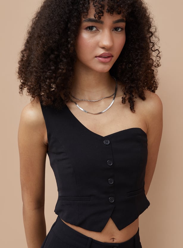 GINGER Solid One-Shoulder Crop Top
