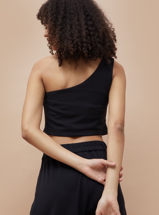 GINGER Solid One-Shoulder Crop Top - Image 3
