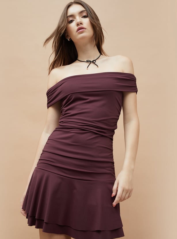 GINGER Ruched Off-Shoulder Mini Dress