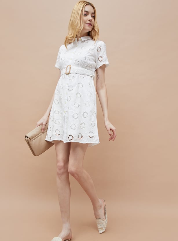 FAME FOREVER Schiffli Shirt Dress with Belt