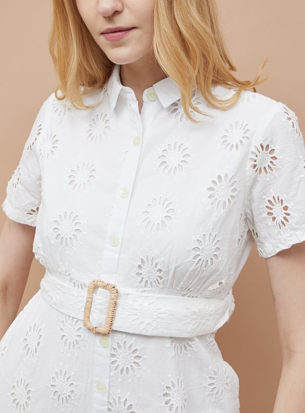 FAME FOREVER Schiffli Shirt Dress with Belt - Image 3