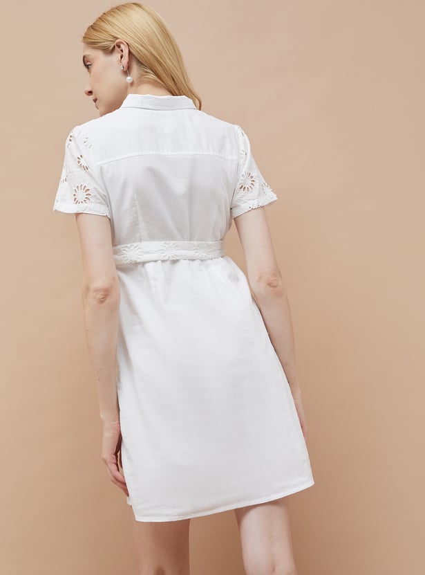 FAME FOREVER Schiffli Shirt Dress with Belt - Image 4
